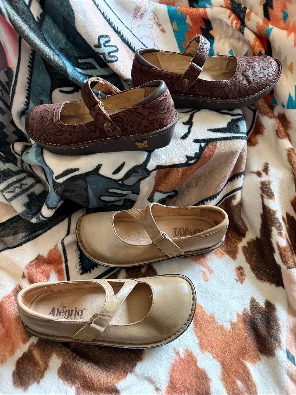 Bundle (2) Alegria Mary Jane Shoes in Brown and Tan Mix